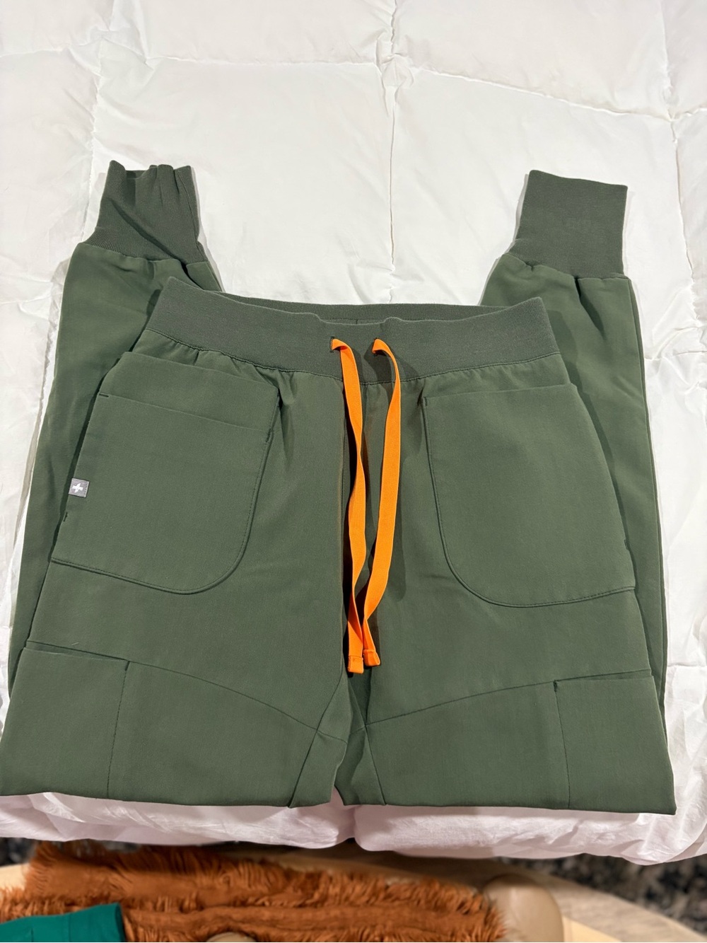 Figs XXS/P Olive Green Jogger Pants with Orange Drawstring